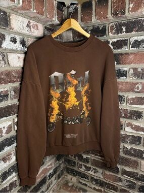 BoohooMAN OFcL Homme Tour Flame Choppers Oversized Chocolate Brown Crewneck